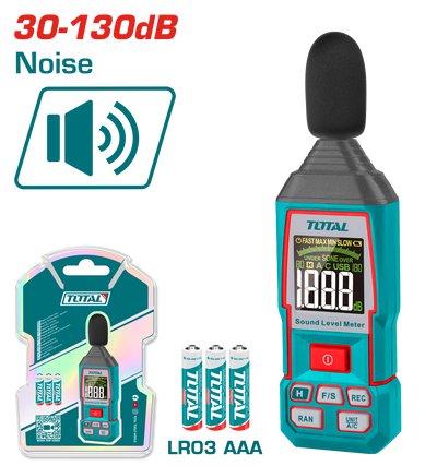 جهاز قياس مستوى الصوت TOTAL 30-130dB بدقة عالية وشاشة مضيئة