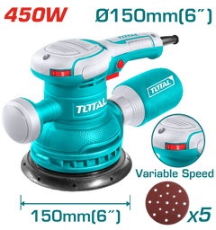 TOTAL Electric Rotary Sander with Variable Speed 450W - 150mm | 6" (TF2061506)