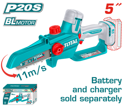 TOTAL Cordless Pruner Saw 20V – Brushless Mini Chain Saw 5" (TGSLI2056)