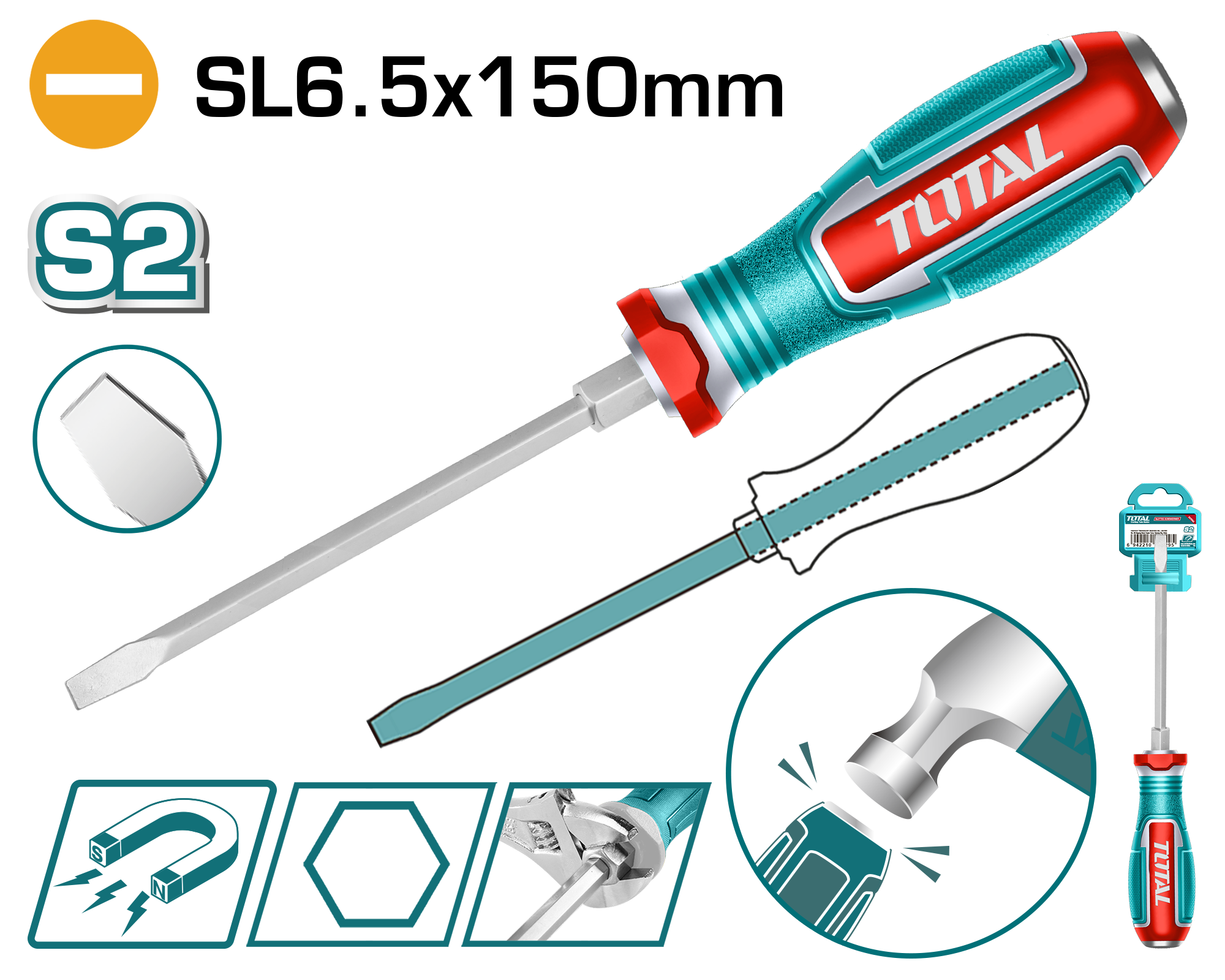 مفك ضرب SL6.5 ممغنط من TOTAL – 150مم – TGTSL6150
