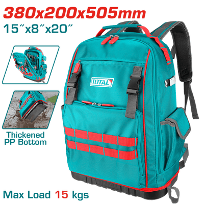 TOTAL Heavy-Duty Tool Backpack – 15kg Capacity with Rigid Frame and Reinforced Base (THBP04025)