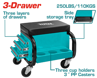 TOTAL Creeper Seat with Drawers – Rolling Workshop Seat (THCS103)