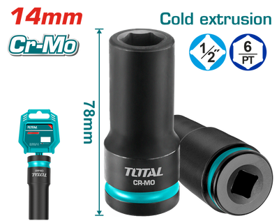 TOTAL 1/2" DR. Deep Impact Socket 14mm – CrMo Heavy Duty Socket (THDIS12142L)