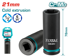 TOTAL 1/2" Drive Deep Impact Socket 21mm – Cr-Mo Heavy Duty Socket (THDIS12212L)