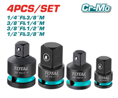 TOTAL 4 Pcs Impact Socket Adapter Set – CR-MO, Heat Treated (THISAD12438)