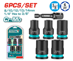 TOTAL 6 Pcs 3/8"DR Impact Socket Set – Cr-Mo, Heat Treated (THKISD38062)