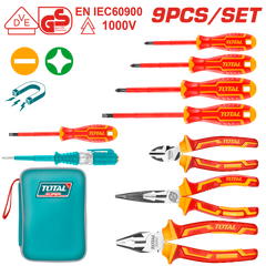 TOTAL 9 Pcs Insulated Hand Tools Set – VDE Electrical Tool Kit with Canvas Bag (THKIST3092)