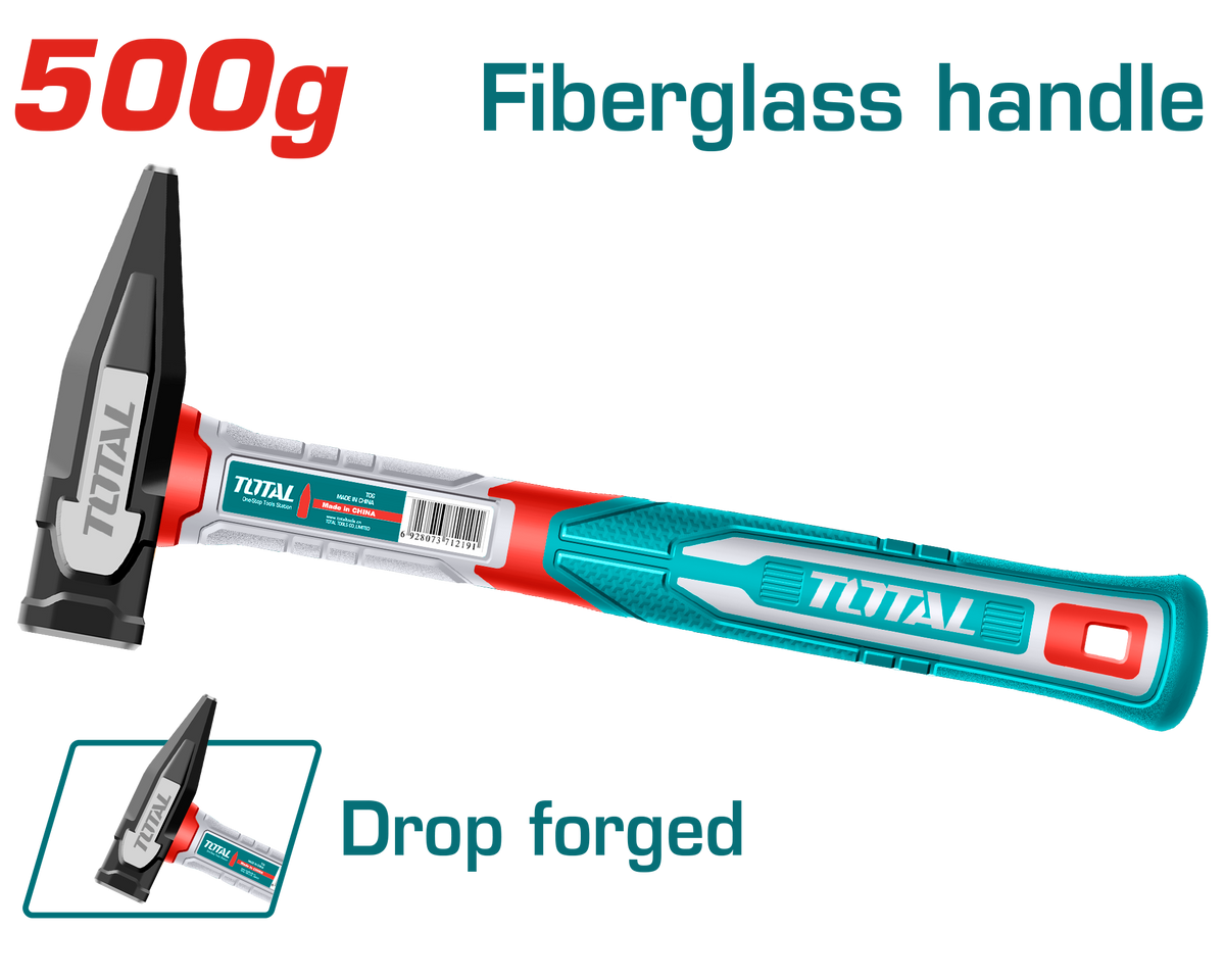 TOTAL Machinist Hammer 500g – Fiberglass Handle, Drop-Forged Head (THMH62500)