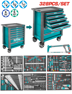 TOTAL 328 Pcs Tool Chest Set – Professional Workshop Cabinet with Full Tool Kit (THPTCS73281)