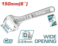 TOTAL Adjustable Wrench 6" / 150mm – Adjustable Spanner 0-24mm Capacity (THT101063)