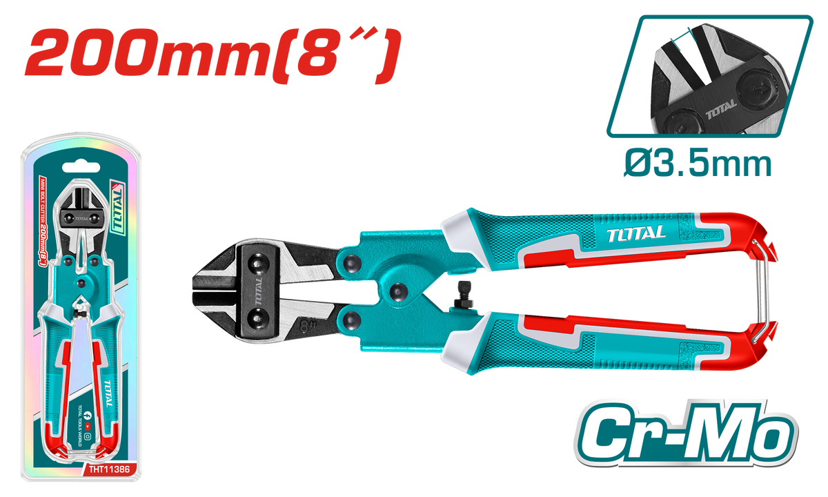 TOTAL Mini Bolt Cutter 200mm - 8" – Cr-Mo Blade with TPR Handle (THT11386)