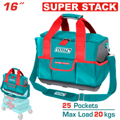 TOTAL 16" Heavy-Duty Tool Bag – 25 Pockets, 20kg Capacity & Stackable Design (THT16165)