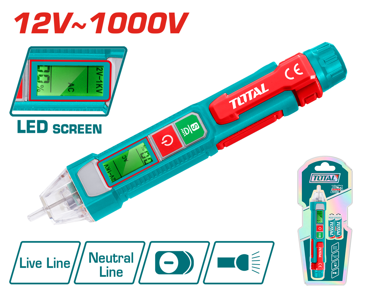 TOTAL AC Voltage Detector – 12V~1000V with Sound & Light Alarm (THT210003)