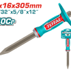 TOTAL Concrete Chisel 4mm × 16mm × 305mm – 40Cr Steel, Heat Treated, Powder Coated, Ergonomic Handle (THT4530416)