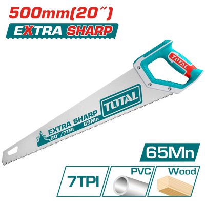 TOTAL Hand Saw 500mm | 20" – 7TPI Extra Sharp Wood Cutting Saw (THT55206)