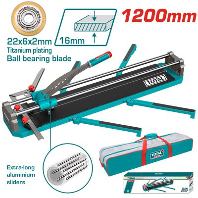 TOTAL Tile Cutter 1200mm – 16mm Cutting Thickness, Aluminum Handle, Tungsten Carbide Blade (THT571201)