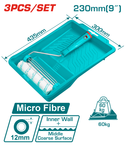 TOTAL Cylinder Brush 3-in-1 Set for Inner Wall – 230mm Microfiber Roller with Tray (THT811230912)