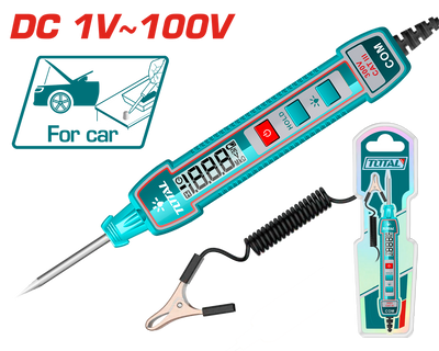 TOTAL Automotive Digital Circuit Tester with Backlight & Flashlight – DC 1-100V, 2700mm Cable (THTS41001)