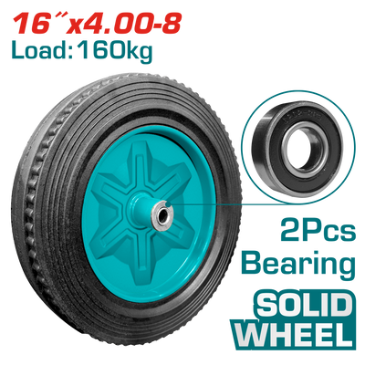 TOTAL 16" Solid Wheel with Bearing – Heavy Duty Wheelbarrow Replacement Wheel (THTWEL410D)