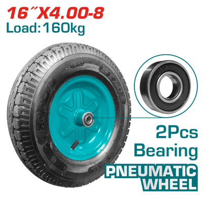 TOTAL 16" Pneumatic Wheel with Bearing – Heavy Duty Wheelbarrow Replacement Wheel (THTWEL410P)