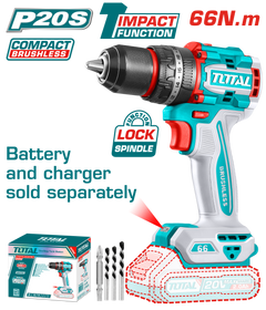 TOTAL 20V Cordless Brushless Impact Drill - 66Nm, No Battery