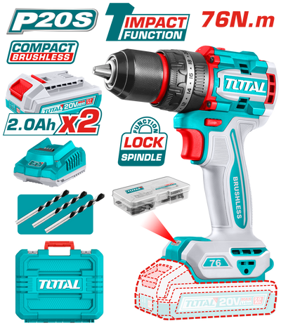 TOTAL Brushless Cordless Impact Drill 76N.m – 20V (TIDLI20768)