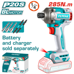 TOTAL Brushless Cordless Impact Driver 20V – 285Nm Hex Impact Driver - Without Battery & Charger (TIRLI20281)