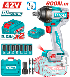 TOTAL 42V Cordless Impact Wrench – Brushless Motor, 1/2" Drive, 600Nm Torque, 3-Speed (TIWLI42602)