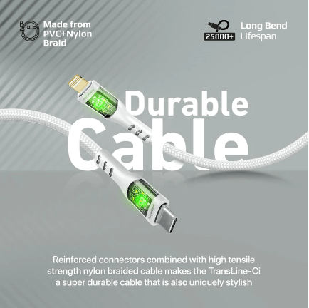 PROMATE TransLine Ci 27W Fast Charging USBC to Lightning Cable - Black & White