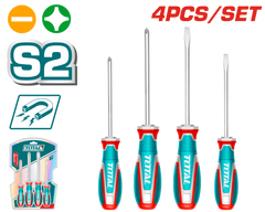 TOTAL 4pcs Screwdriver Set – S2, Magnetic Tips, Ergonomic