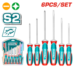 TOTAL 6 Pcs Screwdriver Set – S2 Steel, Magnetic Tips, Ergonomic Handle, SL & PH Types (TKSDS0626)