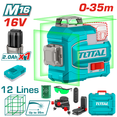 TOTAL 16V Cordless 3D Green Laser Level, 360° Lines