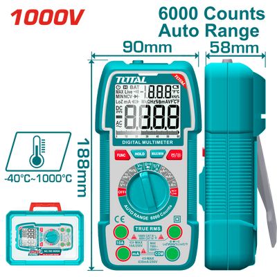 TOTAL 1000V, 6000 TRMS Auto-Range Multimeter with NCV & Temp