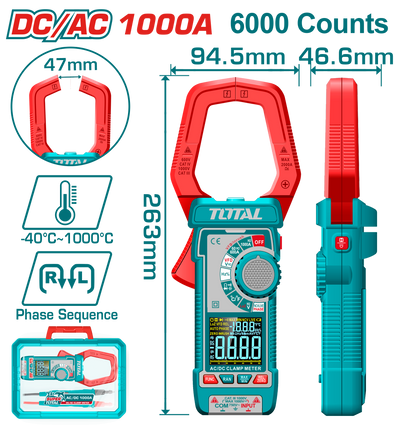 كلامب ميتر DC/AC مع شاشة TRMS بـ 6000 عد من توتال (TMT7610002)
