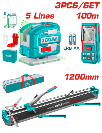 TOTAL 3-in-1 Tile Cutter Kit – 1200mm Tile Cutter, Self-Leveling Laser & 100m Laser Distance Meter (TOS250911)