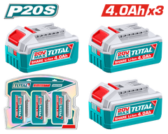 TOTAL 20V Lithium-Ion Battery Kit – 3×4.0Ah P20S Batteries (TOSLI251296)