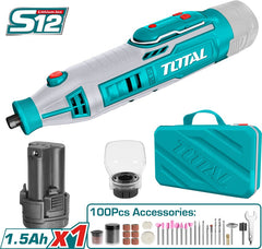 TOTAL 12V Cordless Mini Grinder & 100 Accessories Versatile & Powerful
