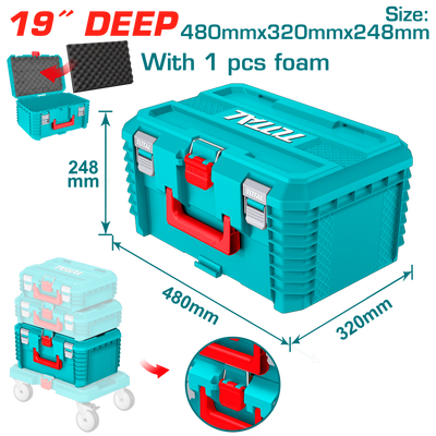 TOTAL 19" Stackable Tool Box Deep – Heavy Duty Plastic Tool Storage (TPBXS103)