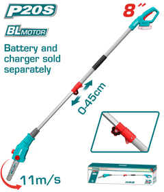 TOTAL 20V Cordless Pole Saw Brushless 8" – Long Reach Tree Pruning Saw (TPSLI2028)