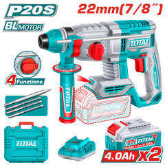 TOTAL 20V Cordless Rotary Hammer SDS Plus Brushless – 2.0J with 2×4.0Ah Batteries (TRHLI212282)