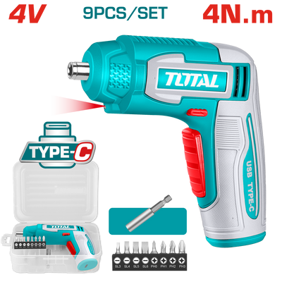 TOTAL Cordless Screwdriver 4V | 4Nm - USB Rechargeable (TSDLI0458)