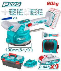 TOTAL Cordless Tile Vibration Machine – 20V, 0–10000rpm, 60kg Suction, 130mm Pad, 6-Speed (TTVLI20018)