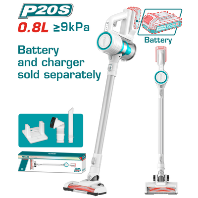 TOTAL Cordless Vacuum Cleaner 20V – 120W Cyclone Vacuum with HEPA Filter - Battery & Charger Sold Separately (TVLI20061)