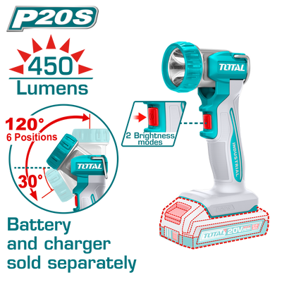 TOTAL Cordless Work Lamp 20V – 450 Lumens LED Portable Work Light (TWLI2058)