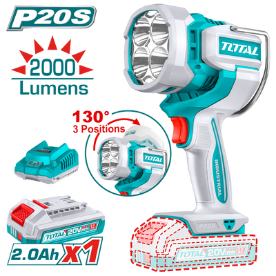 TOTAL 20V Cordless LED Work Lamp with 3 Brightness Modes – 2000 Lumens (TWLI20881)