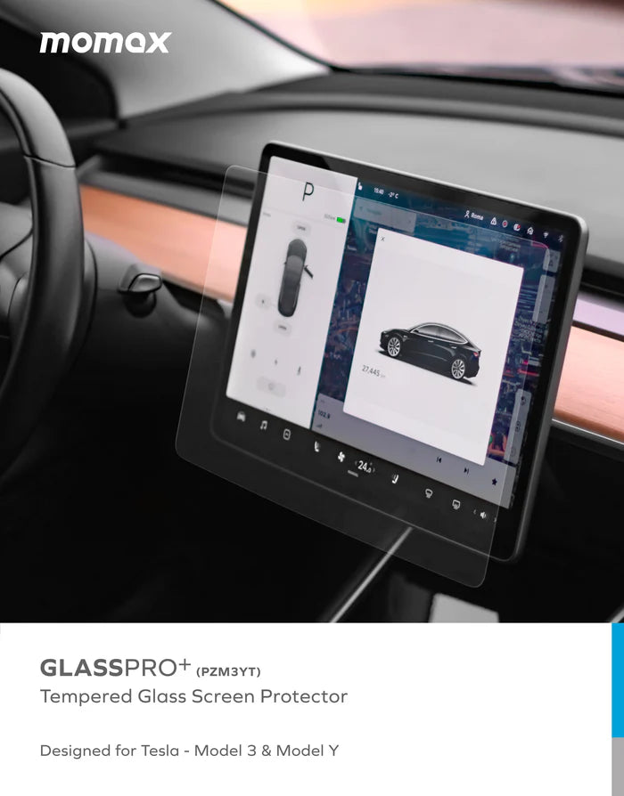  Momax GLASSPRO+ واقي شاشة من الزجاج المقوى 9H لشاشة Tesla Model 3/Y