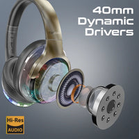 Promate TransTune Active Noise Cancelling Hi-Fi Stereo Wireless Headphones with RGB Lights - Silver