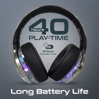 Promate TransTune Active Noise Cancelling Hi-Fi Stereo Wireless Headphones with RGB Lights - Silver