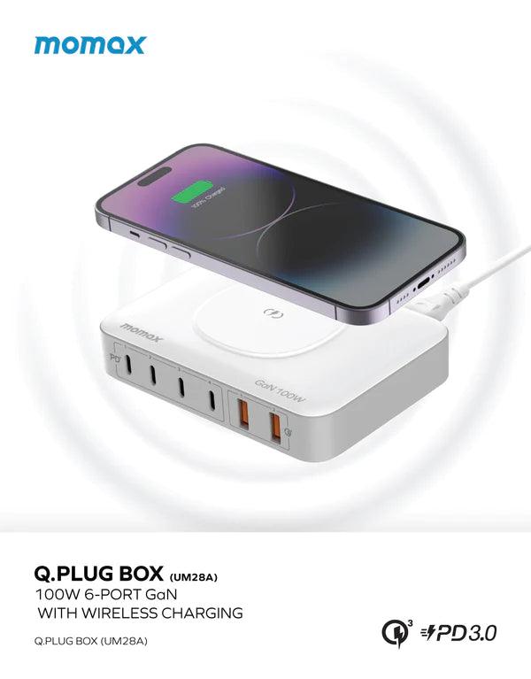 Momax ONEPLUG 100W 6 Port Charger with Wireless Charging - White