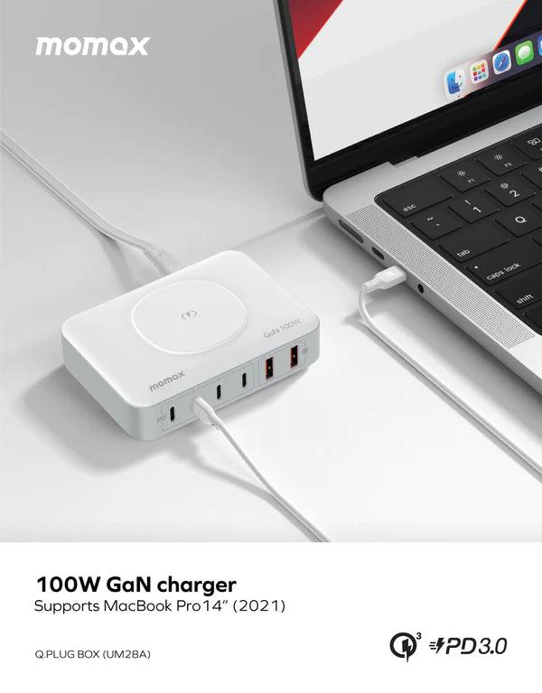 Momax ONEPLUG 100W 6 Port Charger with Wireless Charging - White